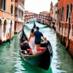 Couple on a gondola in Venice